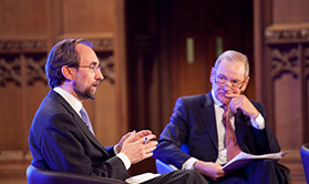Zeid Ra'ad Al Hussein, UN High Commissioner for Human Rights (left) in conversation with Sir Jeremy Greenstock, UNA-UK's Chairman